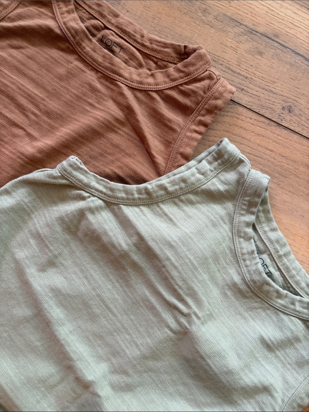 LOFT Outlet Women’s Tank Tops 100% Cotton in Sage Green and Camel - Set of 2 - Picture 6 of 6